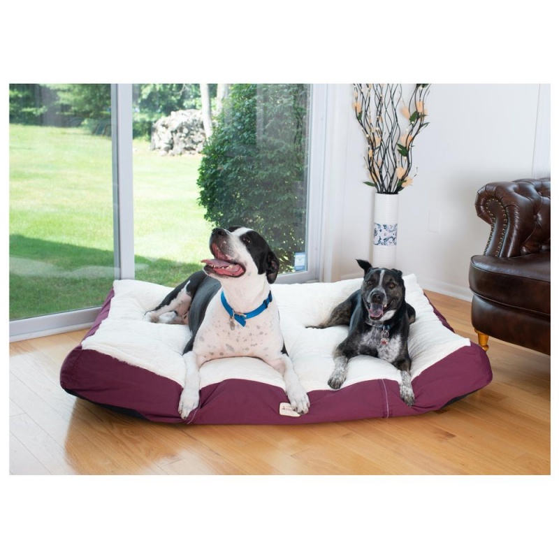 Armarkat Double Extra Large Pet Bed Mat With Poly Fill Cushion And Removable Cover, In Ivory & Burgundy,