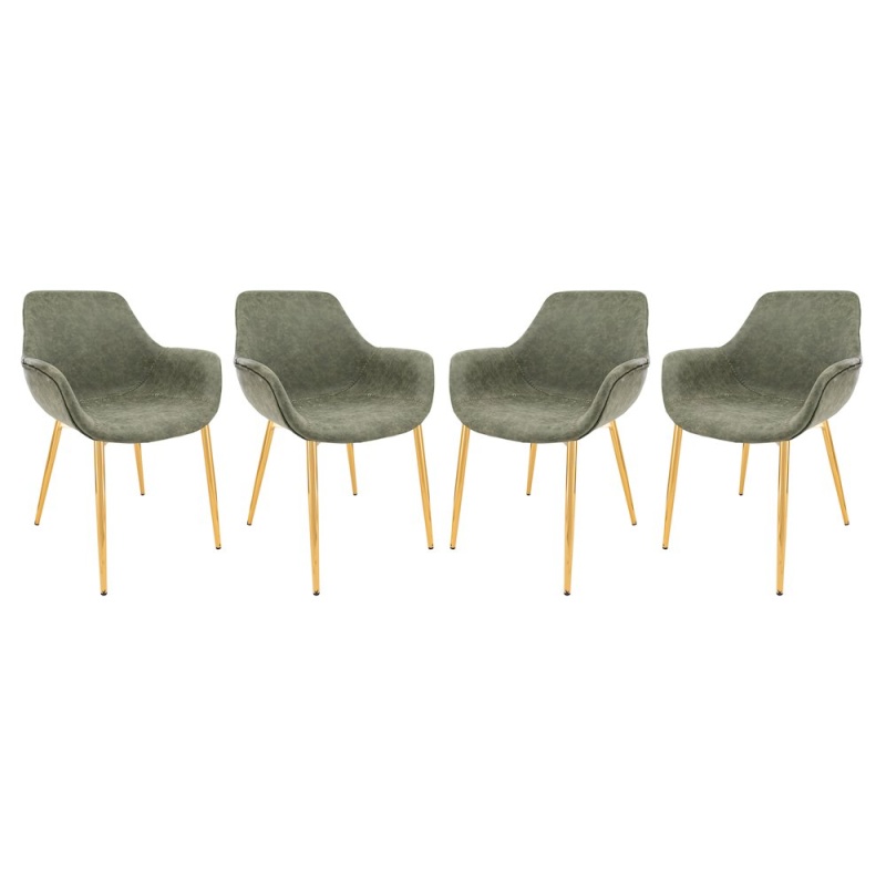 Leisuremod Markley Modern Leather Dining Arm Chair with Gold Metal Legs, Set of 4