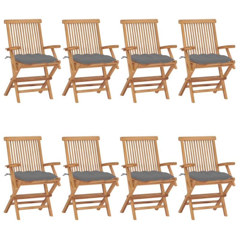 Vidaxl Garden Chairs With Gray Cushions 8 Pcs Solid Teak Wood 2905