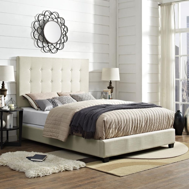 Reston Upholstered Queen Bed Creme - Headboard, Footboard, Rails