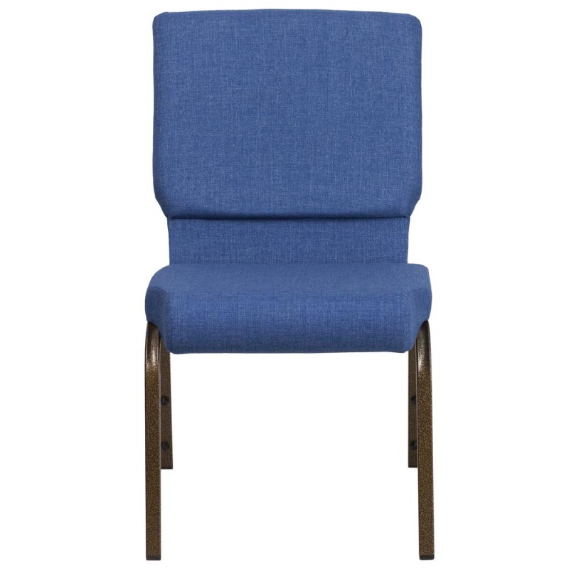 Hercules Series 18.5''W Stacking Church Chair In Blue Fabric - Gold Vein Frame