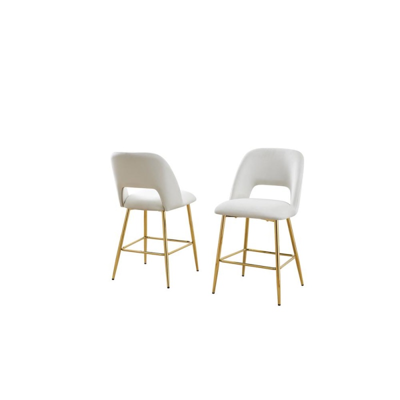 Cream Velvet Upholstery Counter Height Chairs Set of 2