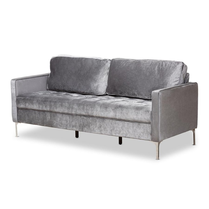 Clara Modern And Contemporary Grey Velvet Fabric Upholstered 3-Seater Sofa