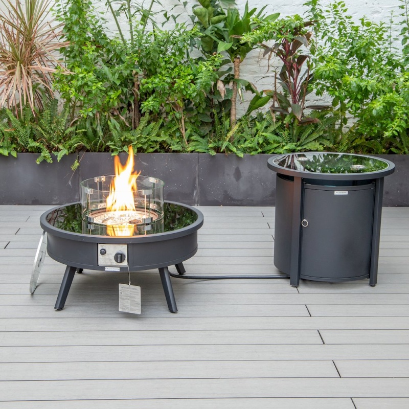 Walbrooke Patio Round Fire Pit And Tank Holder In Black