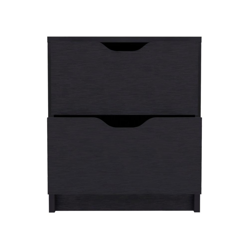 Depot E-Shop Houma Double Drawer Nightstand, Bedside Table, Black
