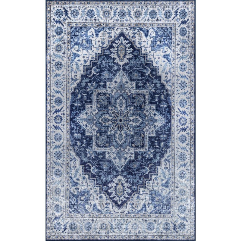 Traditional Rectangle Area Rug, Blue, 8' X 10'
