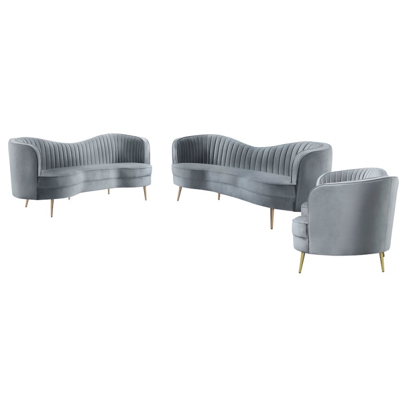 Sophia 3-Piece Upholstered Channel Tufted Sofa Set Grey