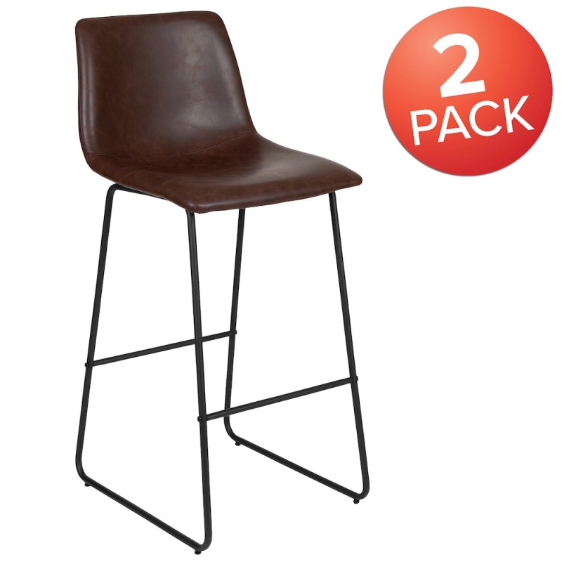 30 Inch Leathersoft Bar Height Barstools In Dark Brown, Set Of 2