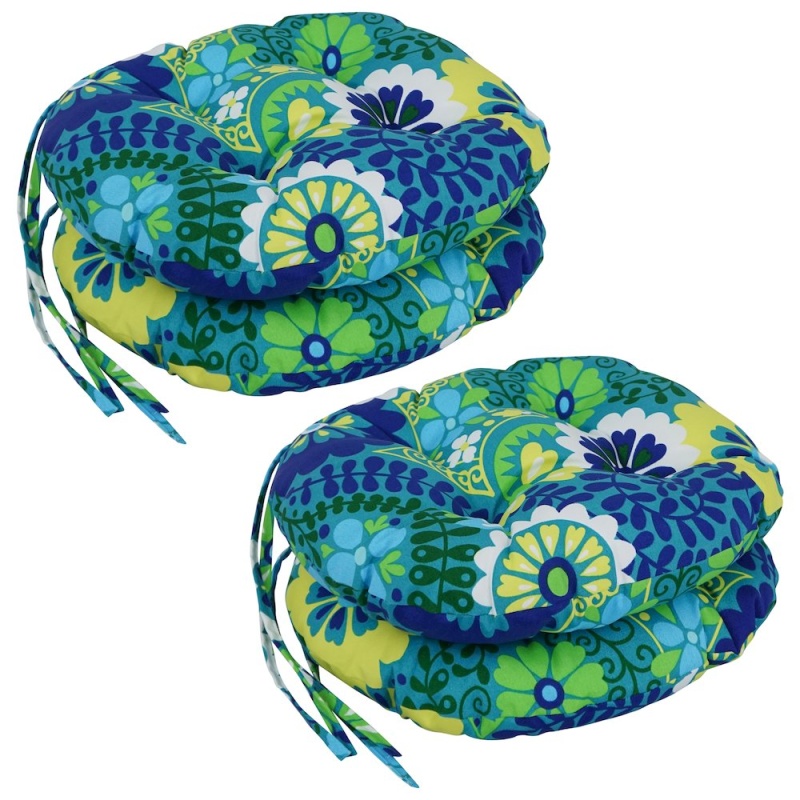 16-Inch Spun Polyester Patterned Outdoor Round Tufted Chair Cushions (Set of 4)