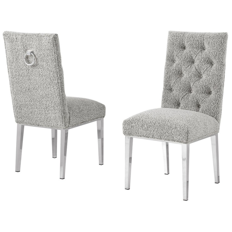 Rich Gray Boucle Fabric Dining Chairs (Set of 2)