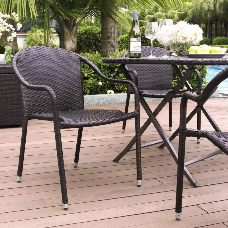 Palm Harbor 4Pc Outdoor Wicker Stackable Chair Set Brown - 4 Stackable Chairs