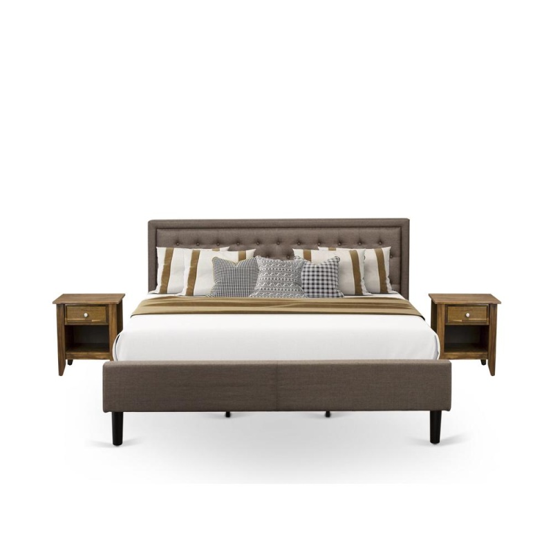 Kd18k-2Ga08 3 Piece Bedroom Set - King Platform Bed Brown Headboard With 2 Night Stand - Black Finish Legs