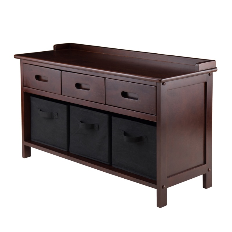Adriana 4Pc Storage Bench Set With 3 Foldable Black Fabric Baskets