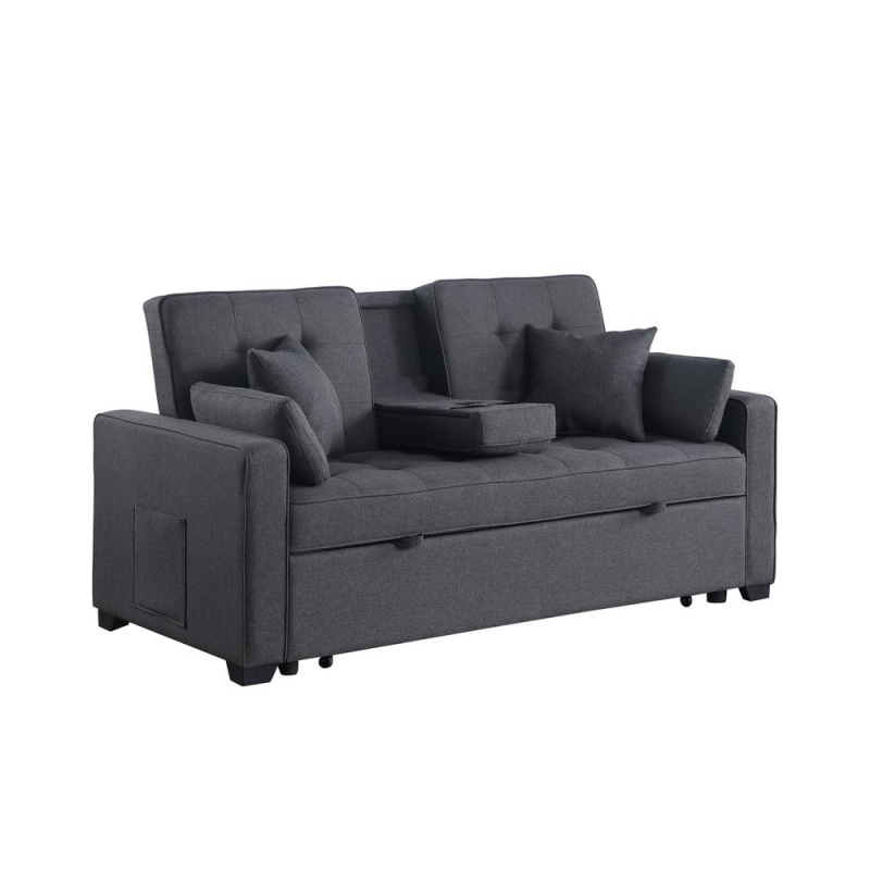 Cody II 70" Dark Gray Linen Convertible Sleeper Loveseat with Dropdown Console