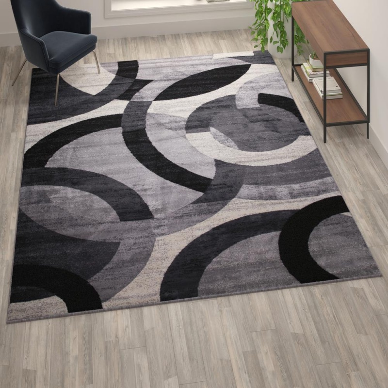 Harken Collection Geometric 8' X 10' Black And Gray Olefin Area Rug With Jute Backing, Living Room, Bedroom
