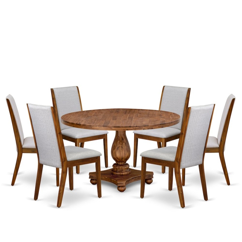 7-Piece Modern Dining Set with Wooden Table and 6 Grey Chairs