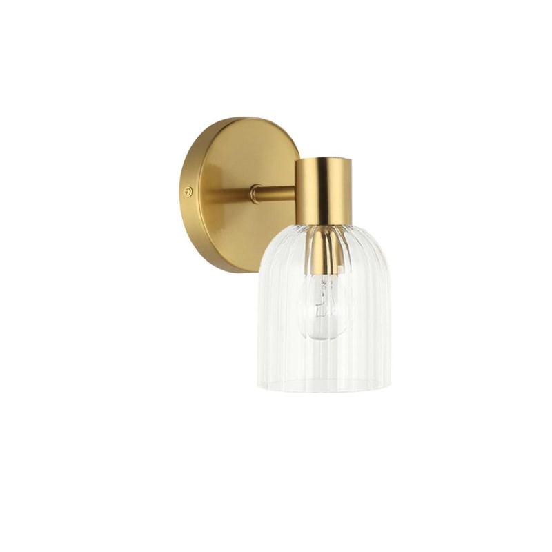 Dainolite 1Lt Wall Sconce with AGB and Clear Ribbed Glass