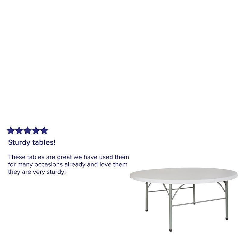 6-Foot Round Bi-Fold Granite White Plastic Banquet And Event Folding Table With Carrying Handle