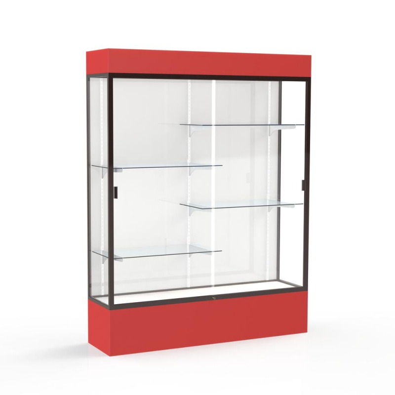 Spirit 60"W X 80"H X 16"D Lighted Floor Case, White Back, Dk. Bronze Finish, Red Base And Top