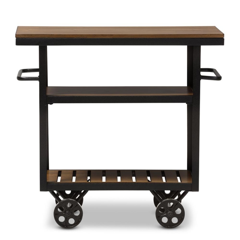 Kennedy Black Textured Finished Metal Distressed Wood Mobile Serving Cart