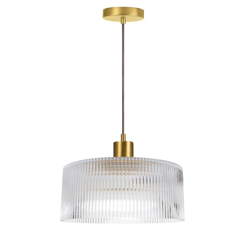 1 Light Pendant in Aged Brass with Fluted Glass