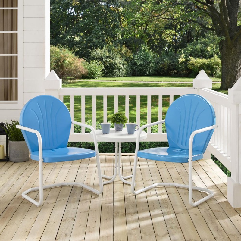 Griffith 3Pc Outdoor Chat Set Blue/White - 2 Chairs, Side Table