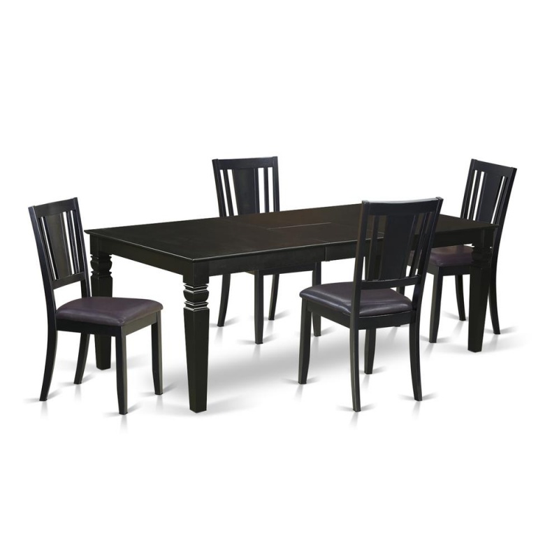 5 Pc Dining Set With A Dining Table And 4 Leather Dining Chairs In Black