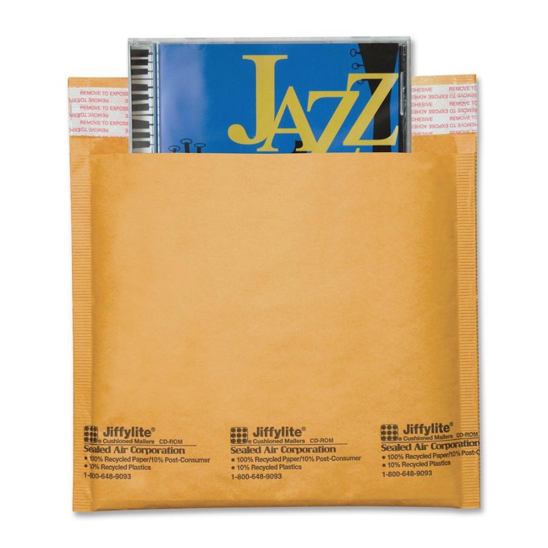 Sealed Air Jiffylite Cd/Dvd Mailers - Cd/Dvd - 7 1/4" Width X 8" Length - Peel & Seal - Kraft - 25 / Carton - Satin Gold