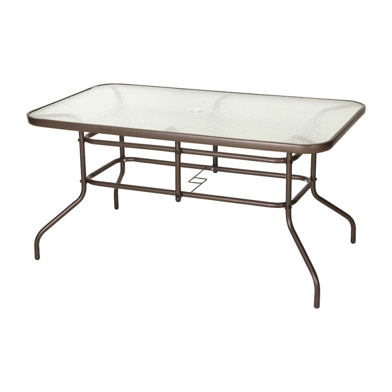 31.5" x 55" Bronze Rectangular Tempered Glass Metal Table With Umbrella Hole