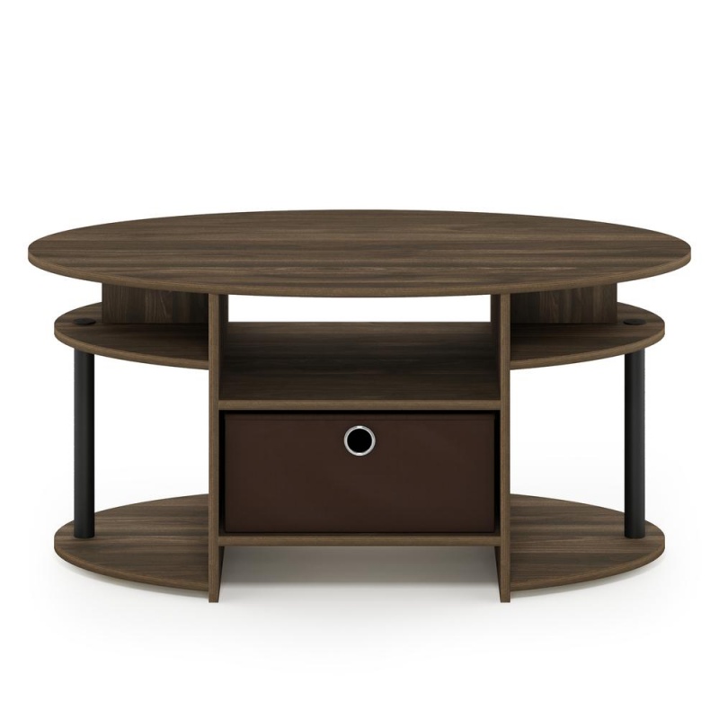 Furinno Jaya Simple Design Oval Coffee Table, Columbia Walnut/Black/Dark Brown