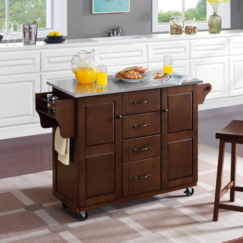 Eleanor Stainless Steel Top Kitchen Cart Mahogany/Stainless Steel