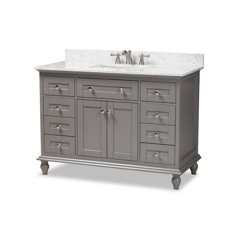 Caroline 48-Inch Transitional Grey Finished Wood And Marble Single Sink Bathroom Vanity