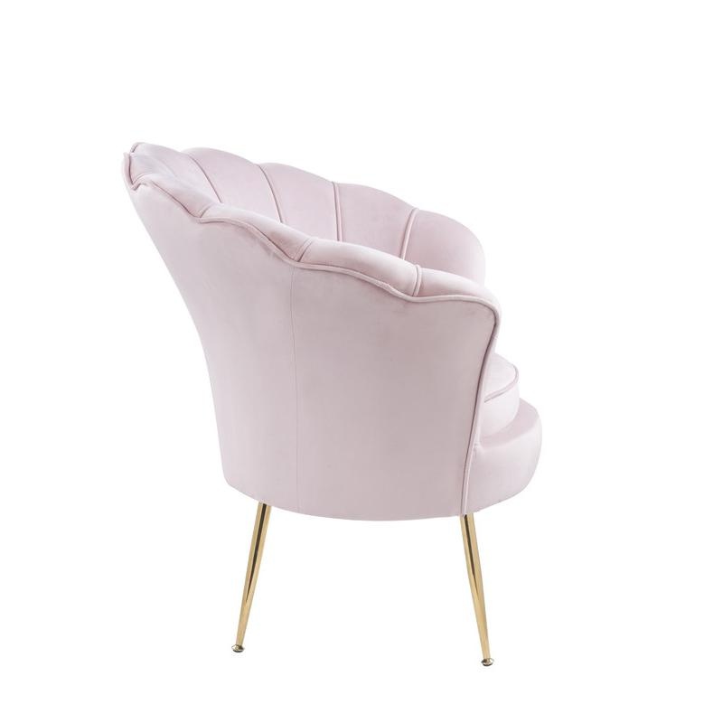 Angelina Pink Velvet Scalloped Back Barrel Accent Chair With Metal Legs