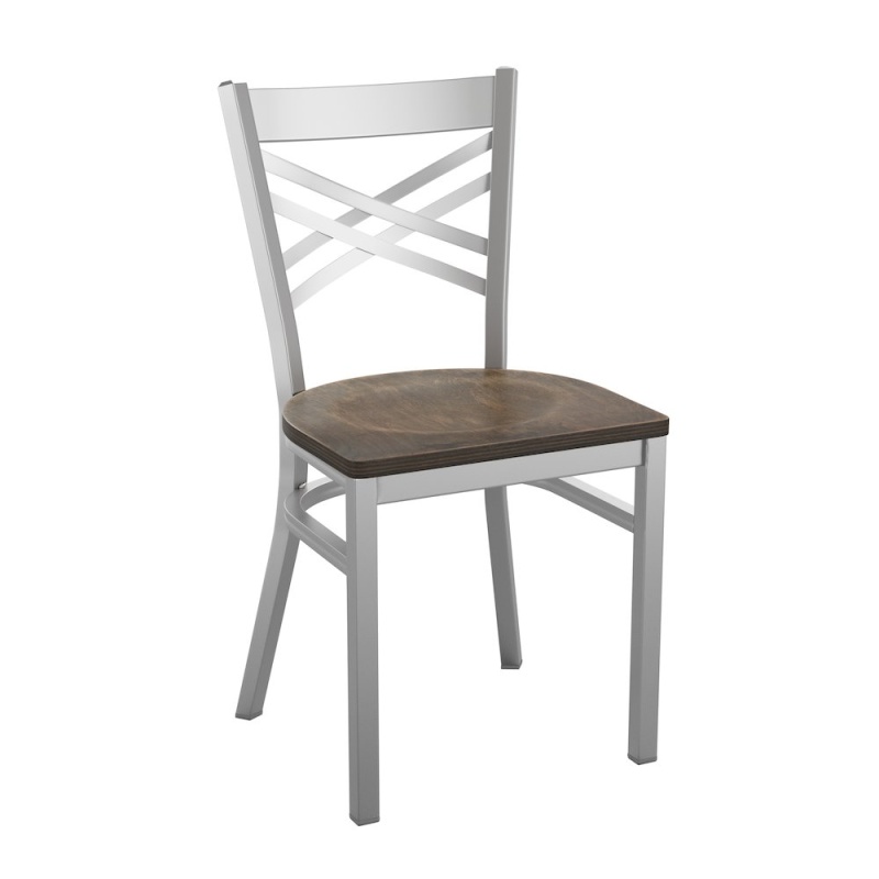X Back Metal Restaurant Chair - Antique Copper Wood Seat