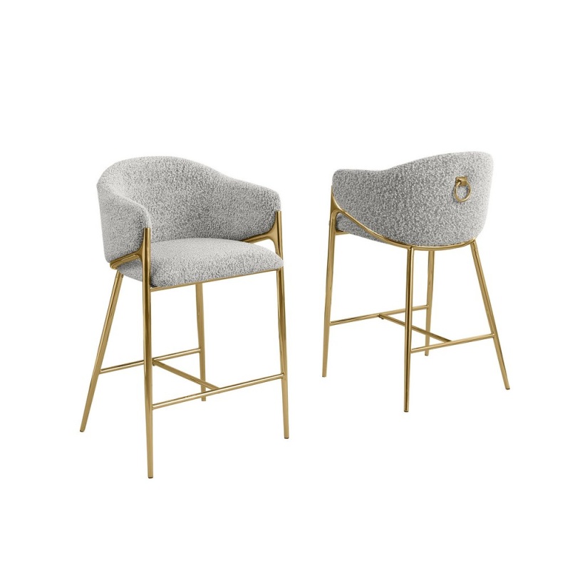 Rich Gray Counterheight Boucle Chairs, Set of 2