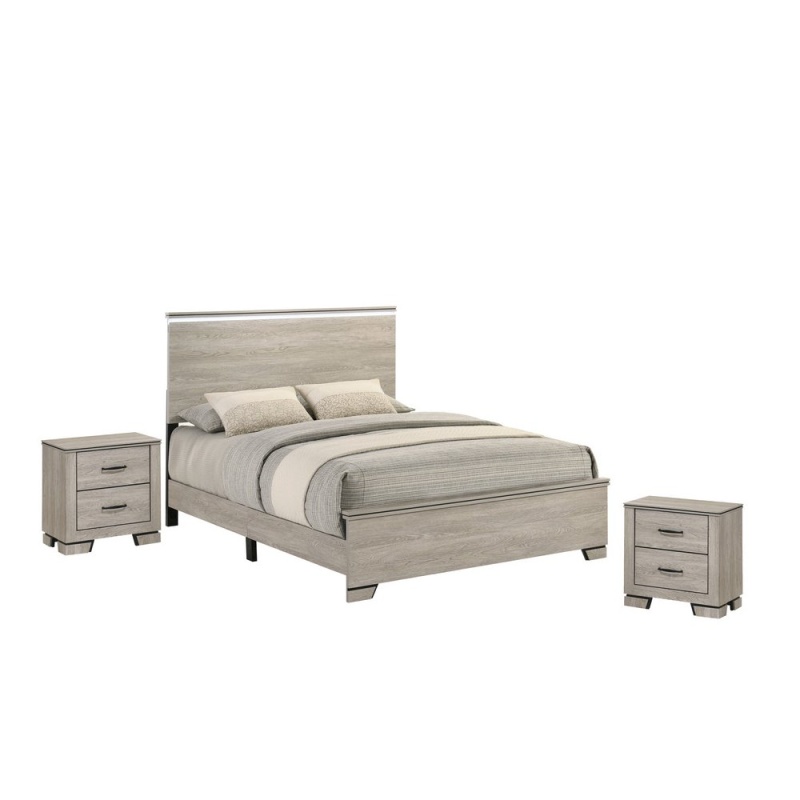 3Pc Queen Panel Bedroom Set Greige Rustic Oak