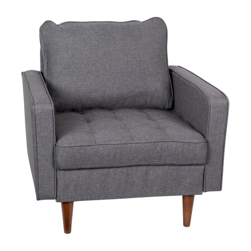 Tufted Faux Linen Armchair in Dark Gray