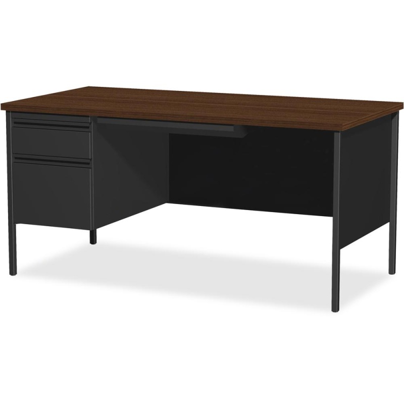 Lorell Fortress Series Left-Pedestal Desk - For - Table Toprectangle Top X 66" Table Top Width X 30" Table Top Depth X 1.12" Table Top Thickness - 29.50" Height - Assembly Required - Black Walnut, Lam