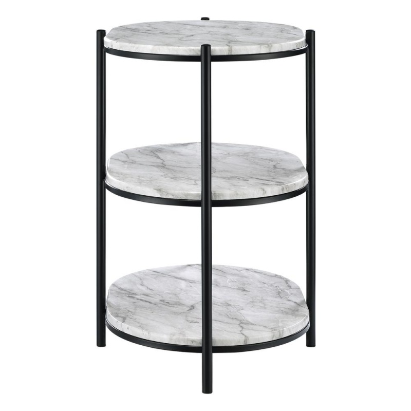 Renton 3-Tier Oval Table With White Marble Shelves And Black Frame