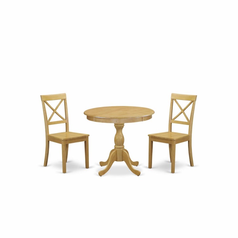 Ambo3-Oak-W 3 Piece Wood Dining Table Set - 1 Wooden Dining Table And 2 Oak Wood Dining Chairs - Oak Finish