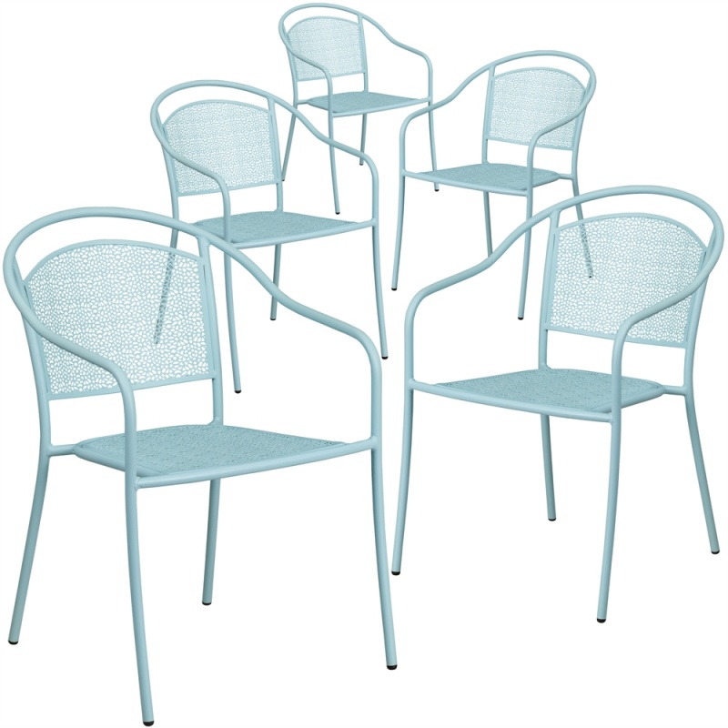 5 Pk. Sky Blue Indoor-Outdoor Steel Patio Arm Chair With Round Back