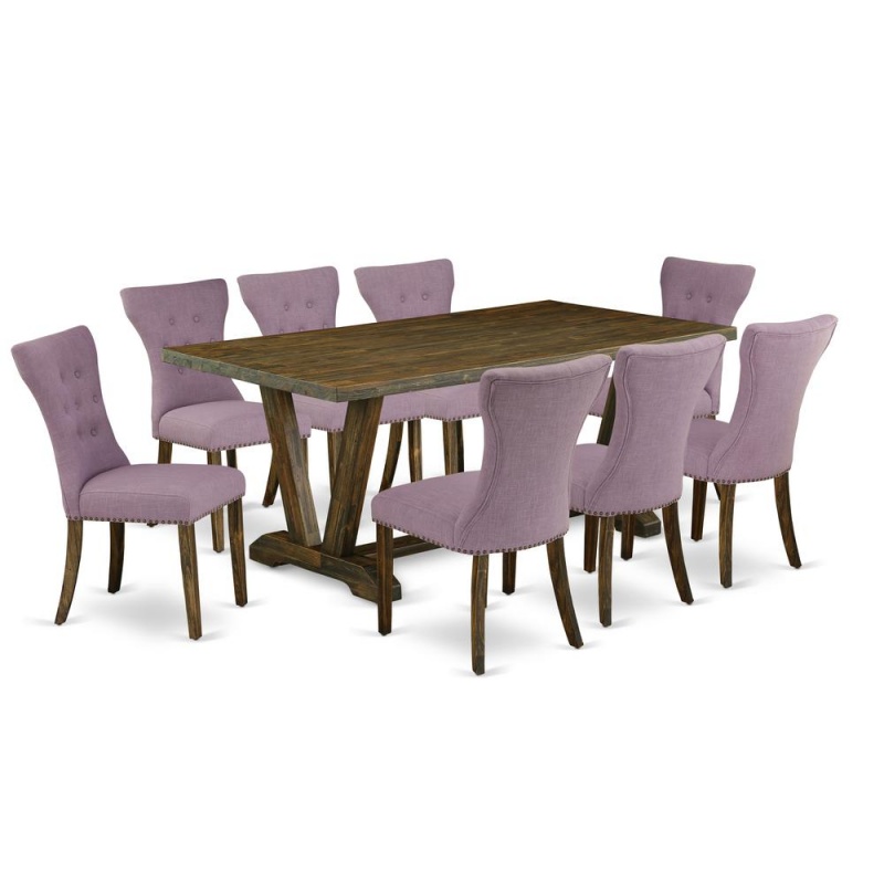 East West Furniture V777ga740-9 - 9-Piece Dinette Set - 8 Padded Parson Chairs And A Rectangular Dinner Table Solid Wood Frame