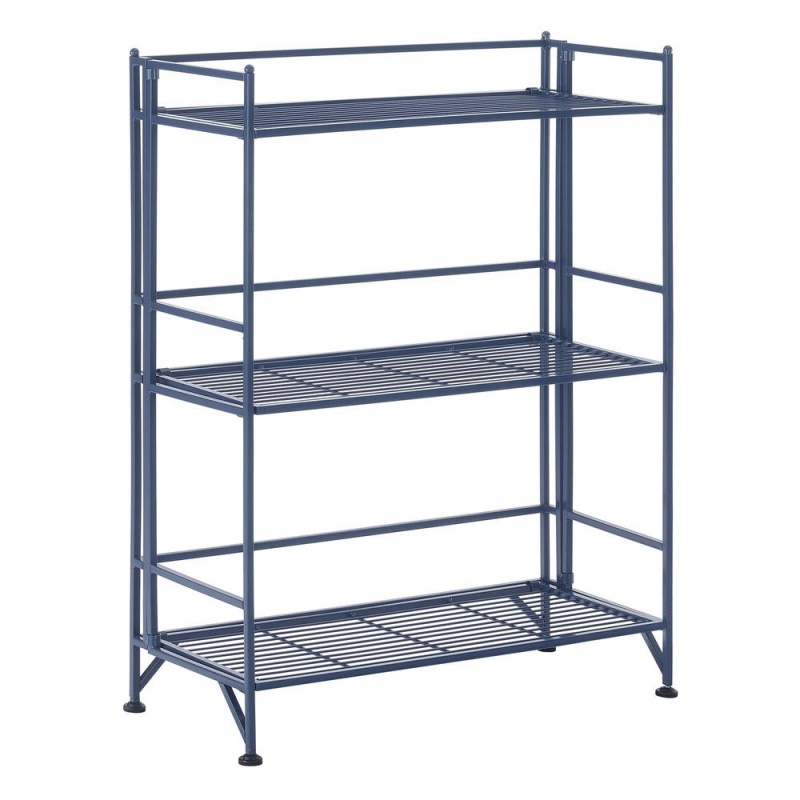 Xtra Storage 3 Tier Wide Folding Metal Shelf, Cobalt Blue