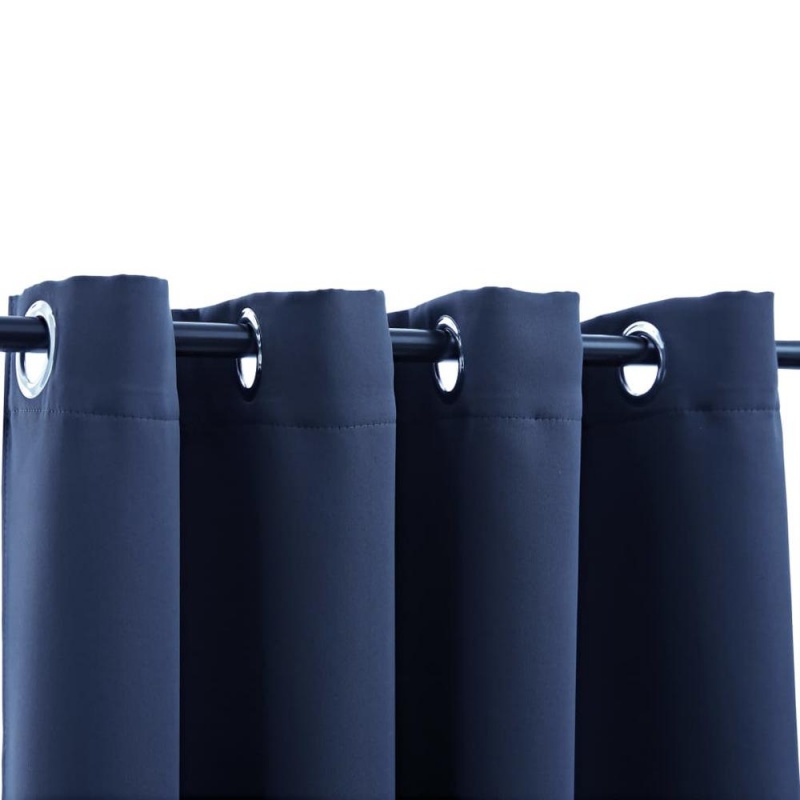 Vidaxl Blackout Curtains With Rings 2 Pcs Navy Blue 54"X63" Fabric