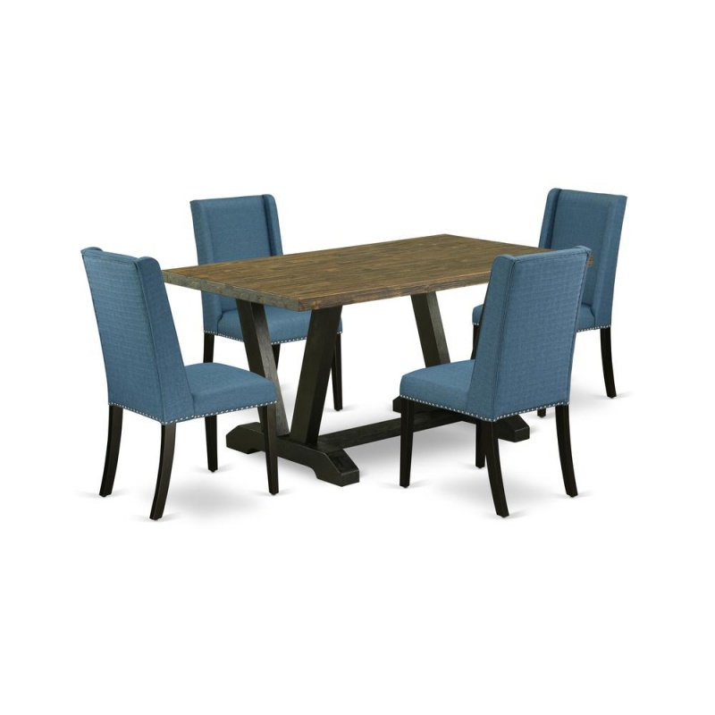 5-Piece Dining Set with Linen Fabric Chairs