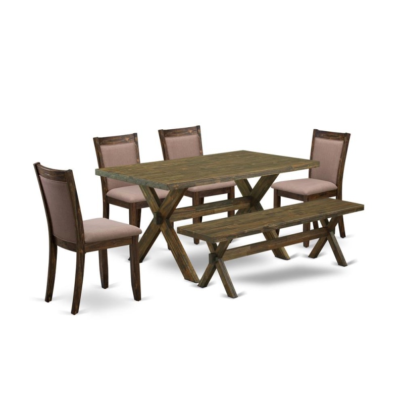 X776mz748-6 - 6-Pc Dining Set - 4 Dining Chairs, A Dining Bench And 1 Modern Dining Table (Distressed Jacobean Finish)