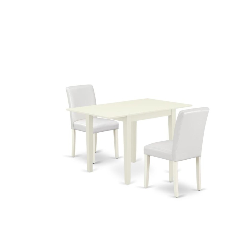 East West Furniture 3-Piece Dining Set-A Wood Table And 2Pu Leather Modern Dining Chairs With High Back - Linen White Finish