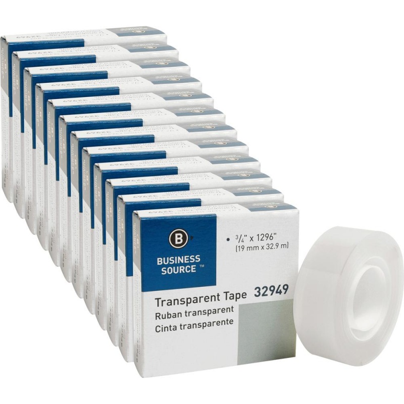 Business Source All-Purpose Transparent Tape - 36 Yd Length X 0.75" Width - 1" Core - For Sealing, Mending - 12 / Pack - Clear