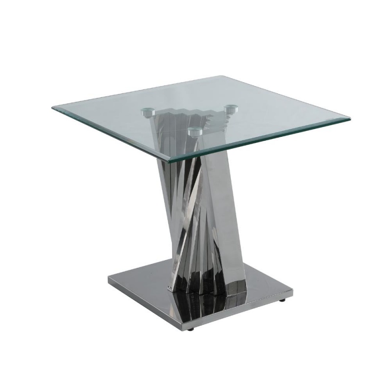 Glass End Table With Stainless Steel Base