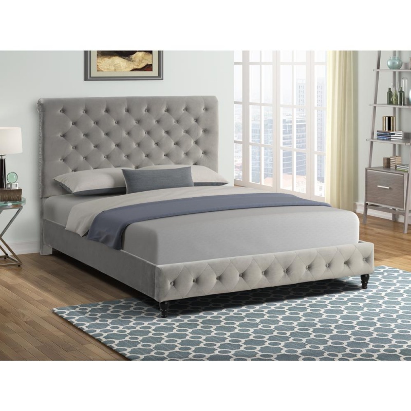 Ashley Tufted Velvet Fabric King Platform Bed In Gray